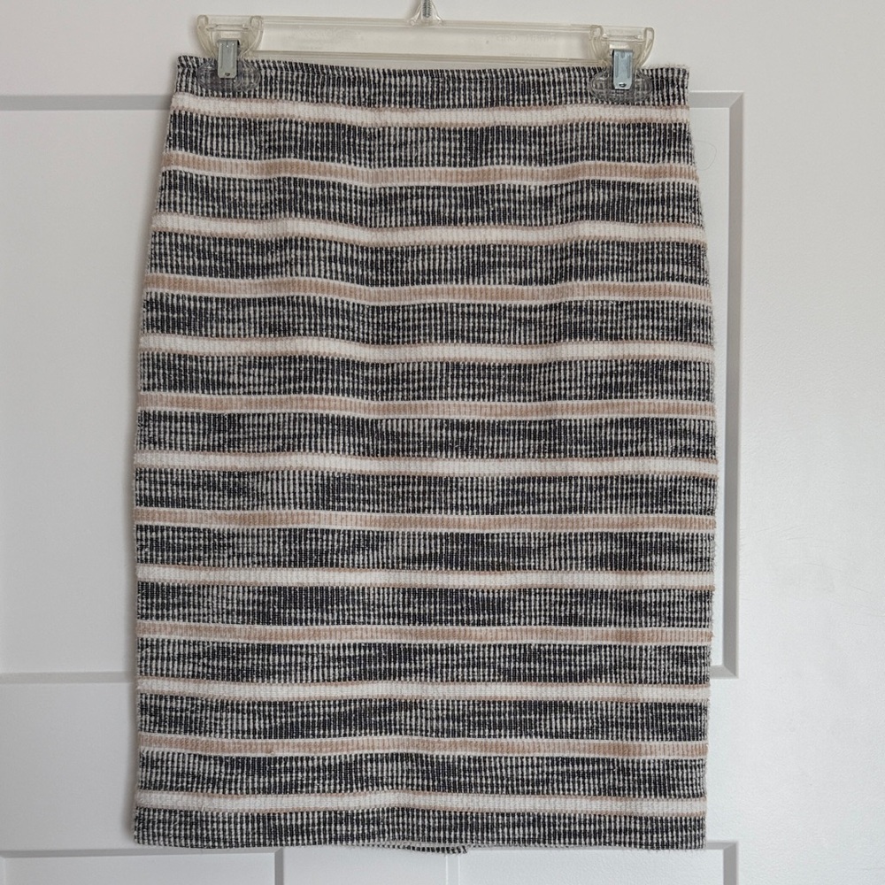 Ann Taylor Striped Pencil Skirt in Black, White & Taupe